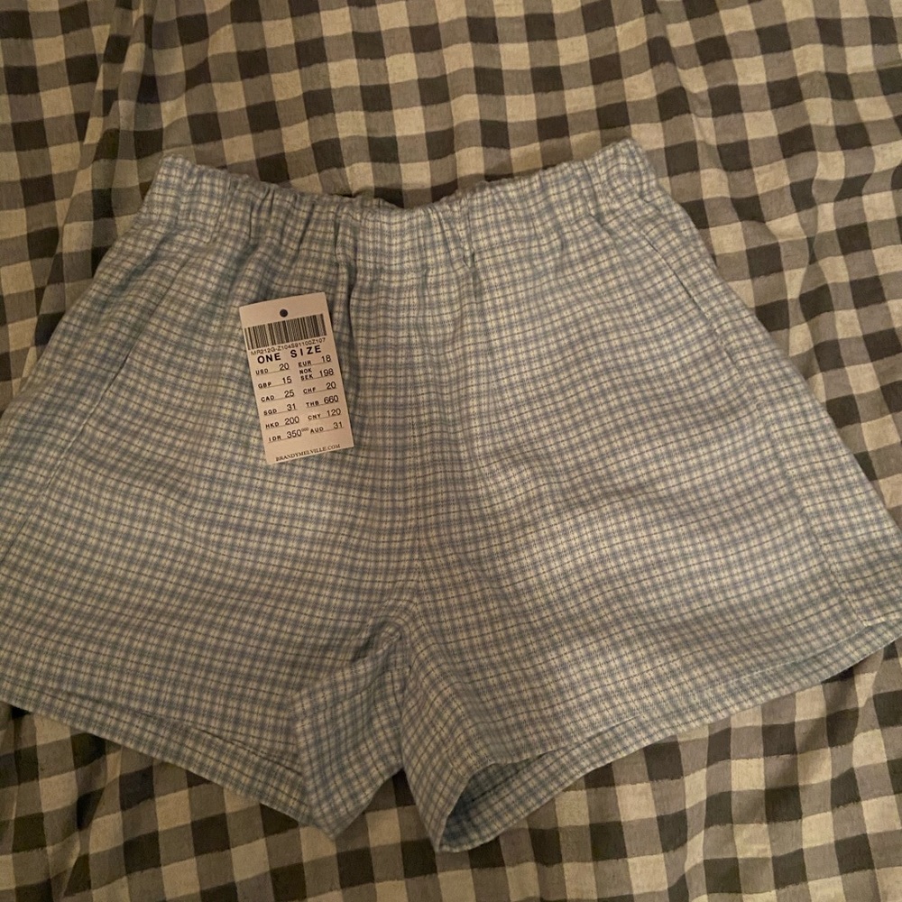 blue and white plaid brandy melville logan shorts